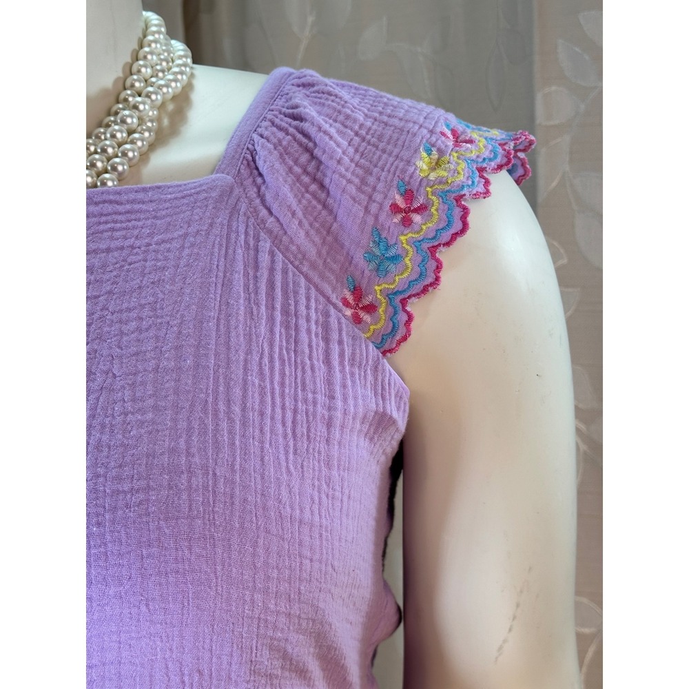 Lavender Purple Gauze Embroidered Flutter Sleeve Midi Dress Girls junior 16/18 - Picture 9 of 12